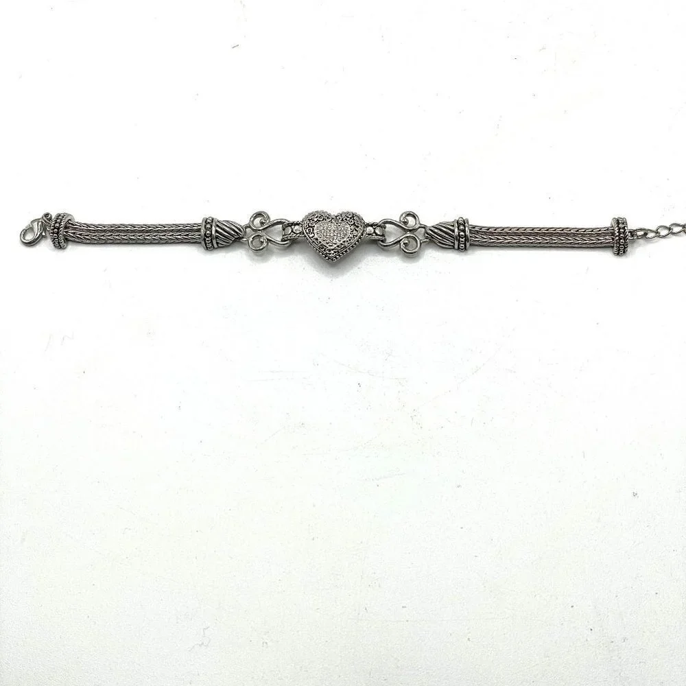 Lia Sophia Love Dust Pave Crystal Heart Silver Tone Chain Bracelet 7.5